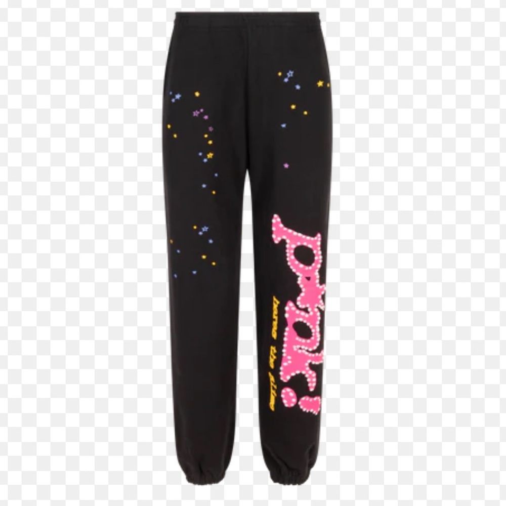 SP5DER Black Sweatpants with Pink Logo